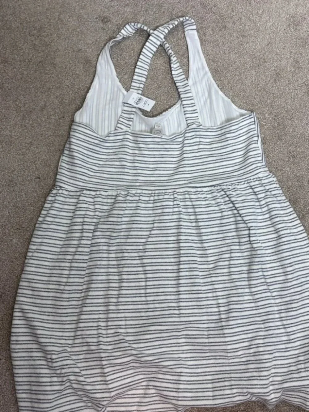 LOFT NWT Beach White Gray Striped Nautical Criss Cross Back Summer Dress